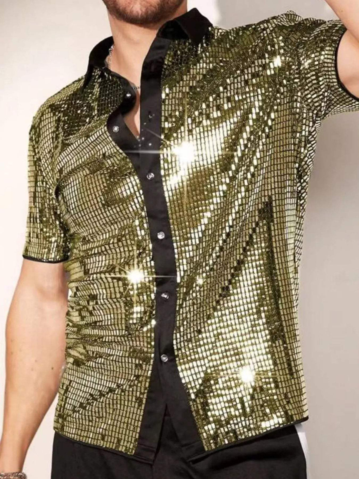 Men's Sequin Button Up Shirt - Trendsi - Flyclothing LLC