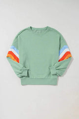 Contrast Round Neck Long Sleeve Sweatshirt - Trendsi - Flyclothing LLC