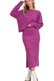 Zenana Ribbed Asymmetric Hem and Sleeve Top & Skirt Set - Trendsi