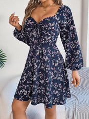 Printed Sweetheart Neck Balloon Sleeve Mini Dress - Trendsi