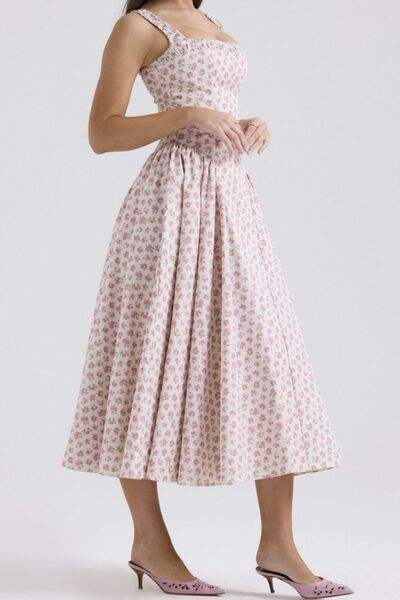 Floral Square Neck Wide Strap Midi Dress - Trendsi - Flyclothing LLC