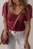 Mesh Short Sleeve Slim V-Neck Top - Trendsi - Flyclothing LLC
