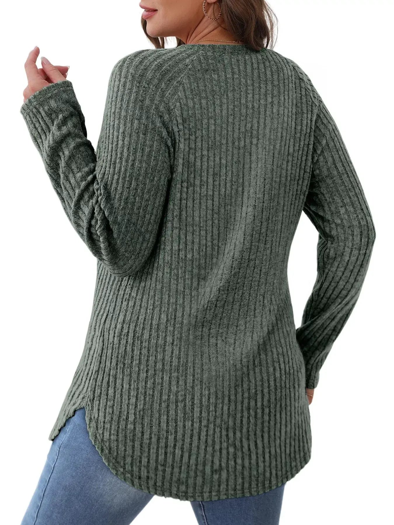 Ribbed Knit Long Sleeve T-Shirt - Trendsi - Flyclothing LLC