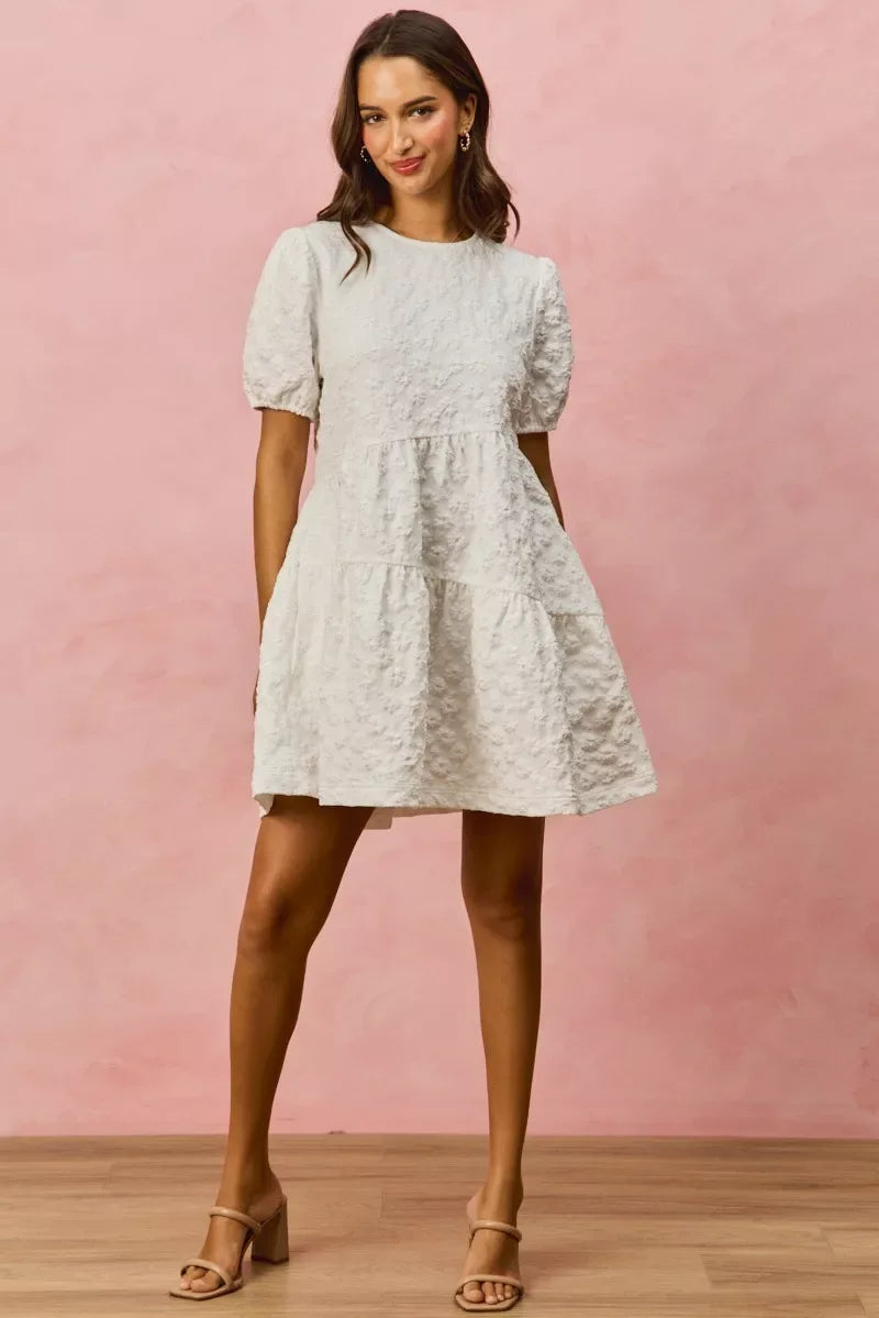 SO ME Floral Jacquard Diagnol Tiered Short Mini Dress - Trendsi - Flyclothing LLC