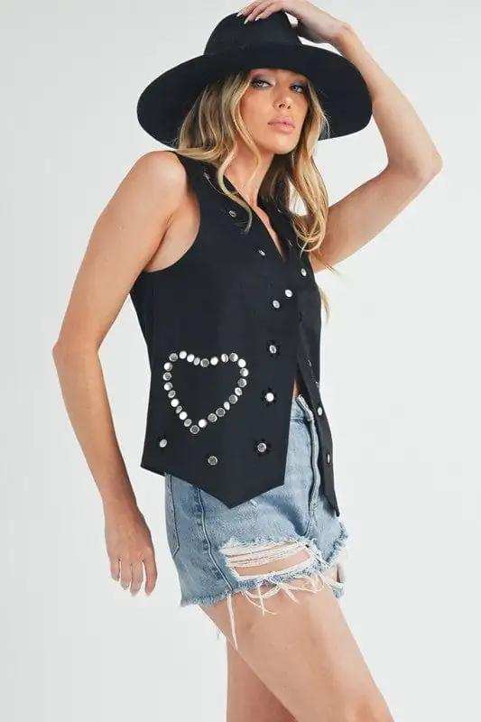 Aemi + Co Heart Rivet Detail Suede Vest Coat - Trendsi - Flyclothing LLC