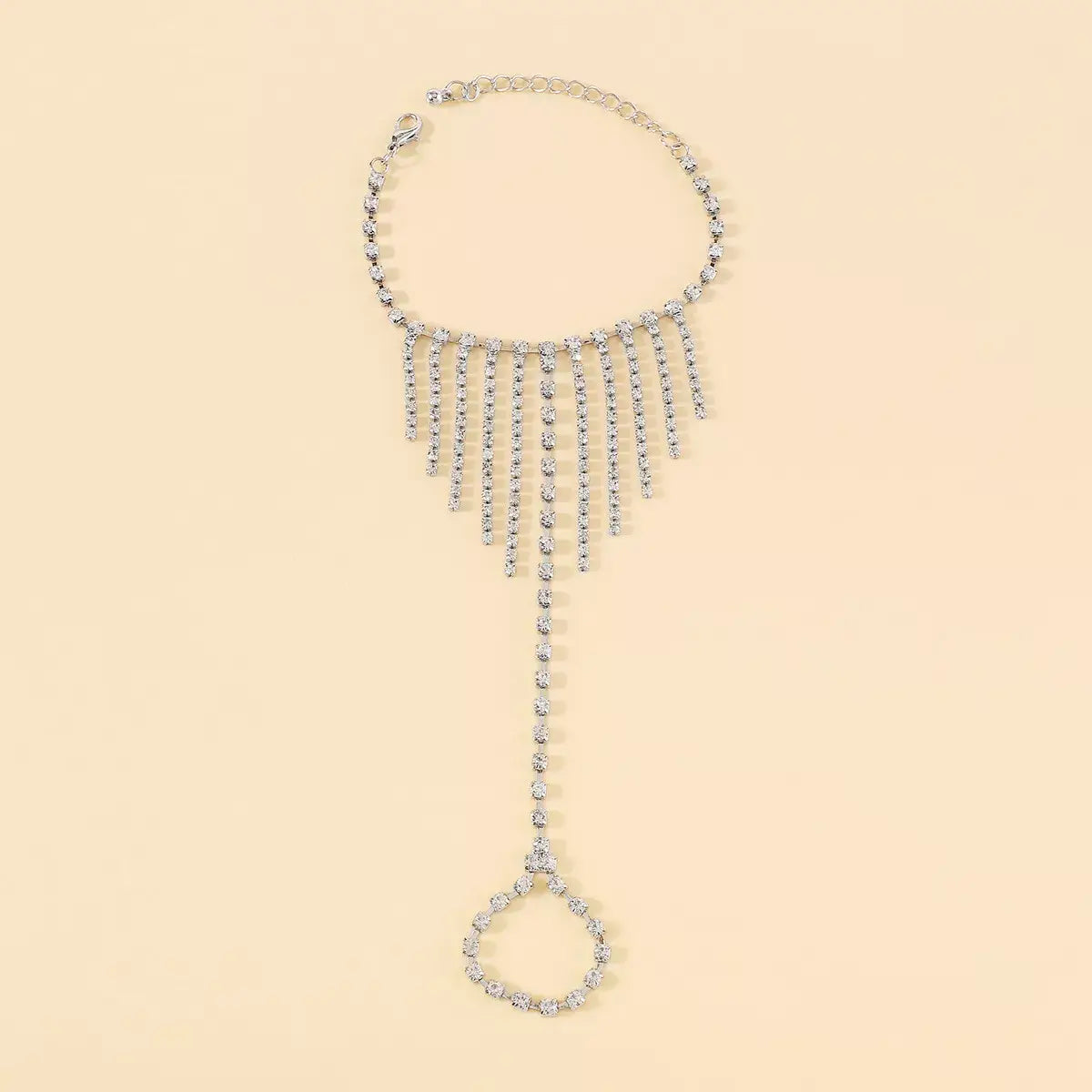Rhinestone Fringe Hand Chain Bracelet - Trendsi - Flyclothing LLC