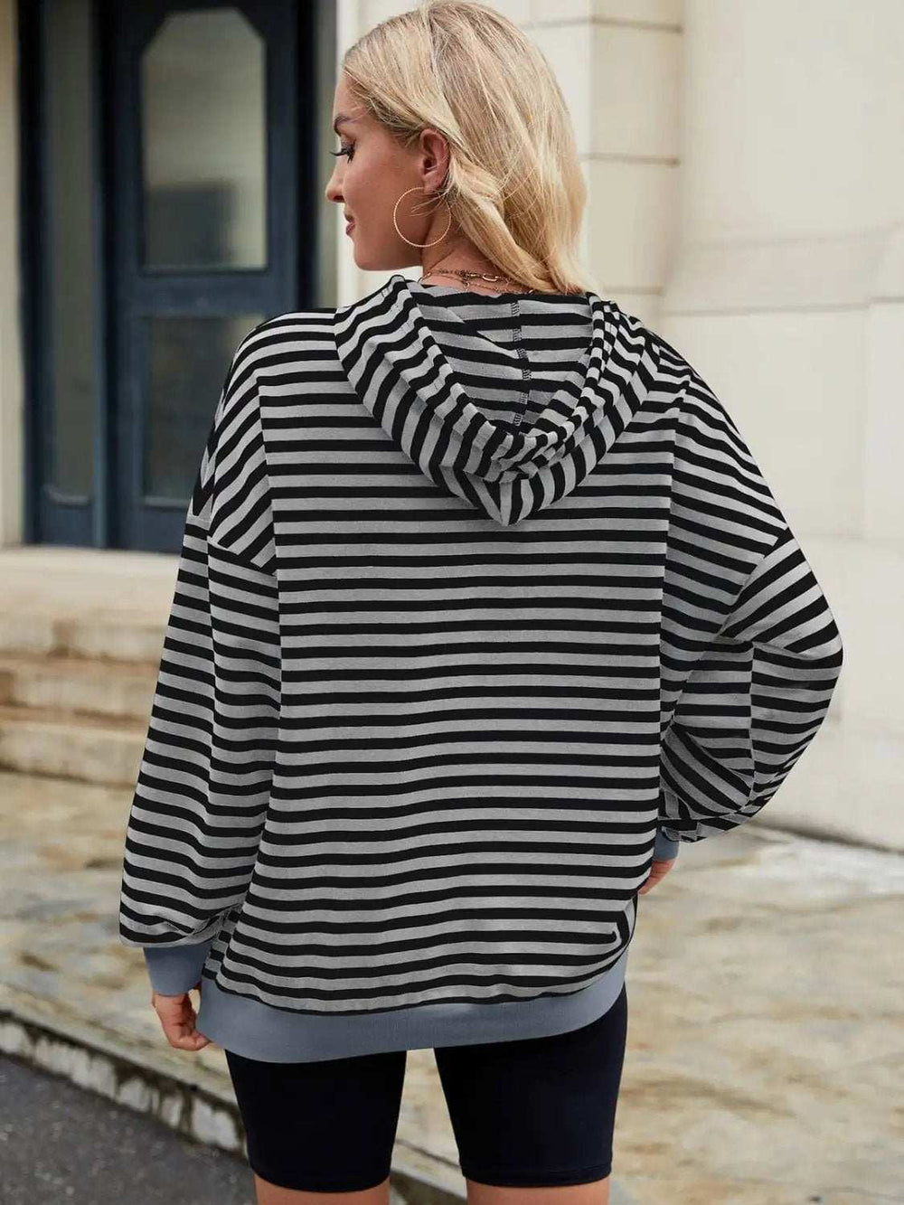 Drawstring Contrast Striped Long Sleeve Hoodie - Trendsi - Flyclothing LLC