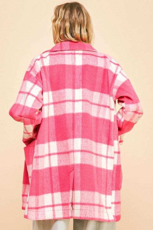 Davi & Dani Plaid Open Front Drop Shoulder Longline Coat - Trendsi - Flyclothing LLC