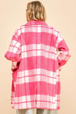 Davi & Dani Plaid Open Front Drop Shoulder Longline Coat - Trendsi