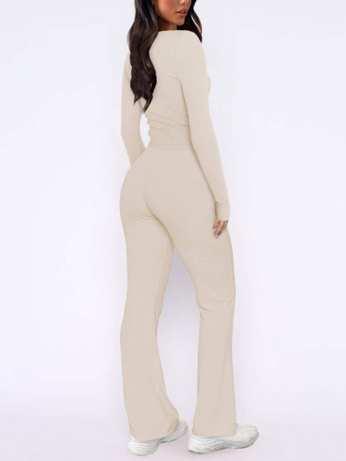 V-Neck Long Sleeve Top and Pants Set - Trendsi - Flyclothing LLC
