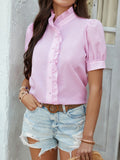 Devine Button Down Striped Short Sleeve Shirt - Trendsi