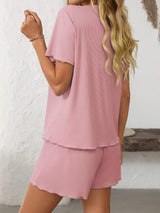 Mandy Round Neck Short Sleeve Top and Shorts Set - Trendsi - Flyclothing LLC