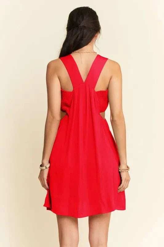 Davi & Dani Washed Satin Cutout Skirt Bandeau Mini Dress - Trendsi - Flyclothing LLC