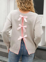 Bow-Back Round Neck Sweater - Trendsi - Flyclothing LLC