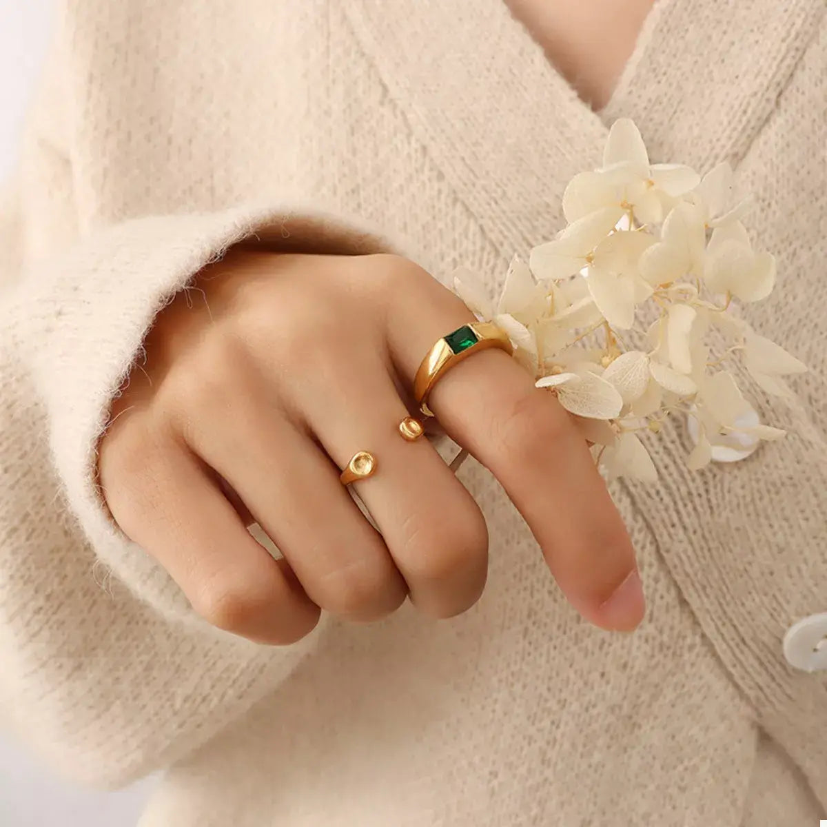 18K Gold-Plated Titanium Steel Zircon Ring - Trendsi - Flyclothing LLC