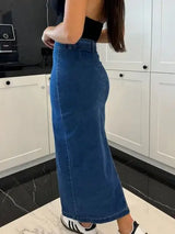 Front Button Slit Midi Denim Skirt - Trendsi - Flyclothing LLC
