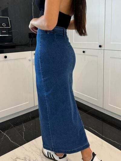 Front Button Slit Midi Denim Skirt - Trendsi - Flyclothing LLC