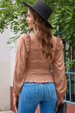 Smocked Square Neck Long Sleeve Blouse - Trendsi - Flyclothing LLC
