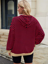 Drawstring Contrast Striped Long Sleeve Hoodie - Trendsi - Flyclothing LLC