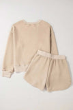 Quilted Round Neck Long Sleeve Top and Shorts Set - Trendsi - Flyclothing LLC