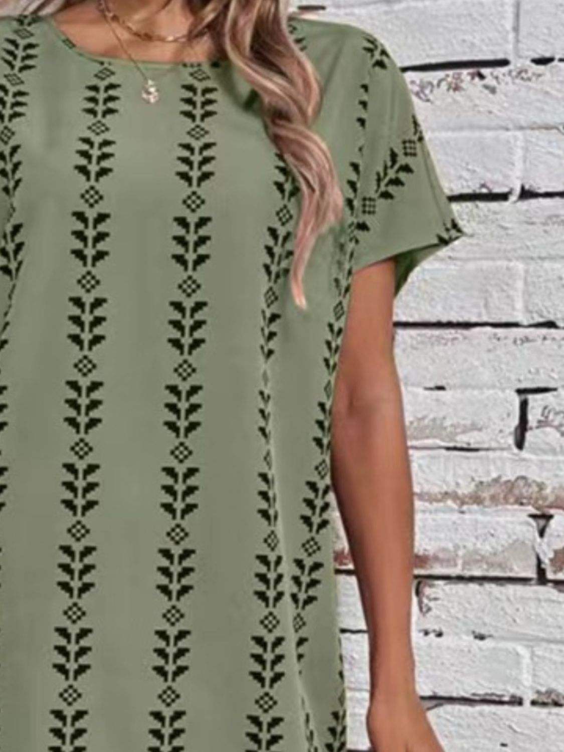 Printed Round Neck Short Sleeve Dress - Trendsi - Flyclothing LLC