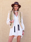 Fuzzy Trim Open Front Vest Coat - Trendsi - Flyclothing LLC