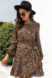 Animal Print Round Neck Balloon Sleeve Mini Dress - Trendsi - Flyclothing LLC