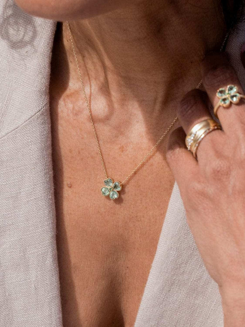 Stainless Steel Zircon Lucky Clover Pendant Necklace - Trendsi - Flyclothing LLC