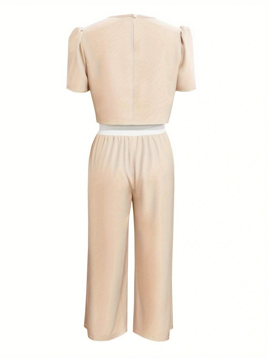 Round Neck Short Sleeve Top and Tied Pants Set - Trendsi - Flyclothing LLC