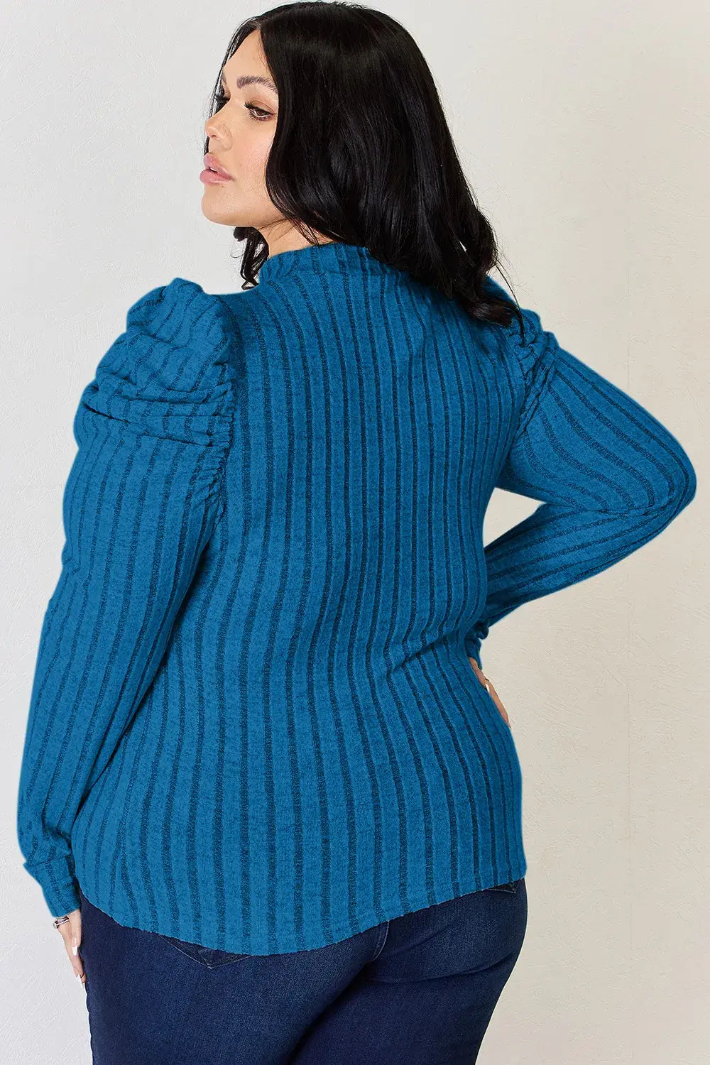 Basic Bae Full Size Ribbed Mock Neck Puff Sleeve T-Shirt - ShopBasicbae - Flyclothing LLC