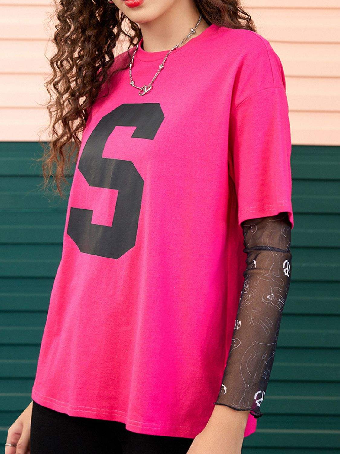 Letter Graphic Round Neck Half Sleeve T-Shirt - Trendsi - Flyclothing LLC