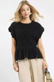 Umgee Linen Blend Smocked Peplum Blouse - Trendsi - Flyclothing LLC