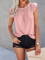 Ruffled Round Neck Cap Sleeve T-Shirt - Trendsi