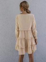 Frill Tiered Long Sleeve Mini Dress - Trendsi - Flyclothing LLC