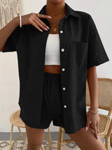 Button Up Short Sleeve Shirt and Shorts Set - Trendsi - Flyclothing LLC
