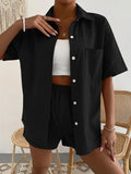 Button Up Short Sleeve Shirt and Shorts Set - Trendsi