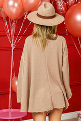 BiBi V-Neck Waffle Uneven Hem Top - Trendsi - Flyclothing LLC