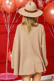 BiBi V-Neck Waffle Uneven Hem Top - Trendsi - Flyclothing LLC