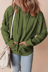 Rivet Drawstring Long Sleeve Hoodie - Trendsi - Flyclothing LLC