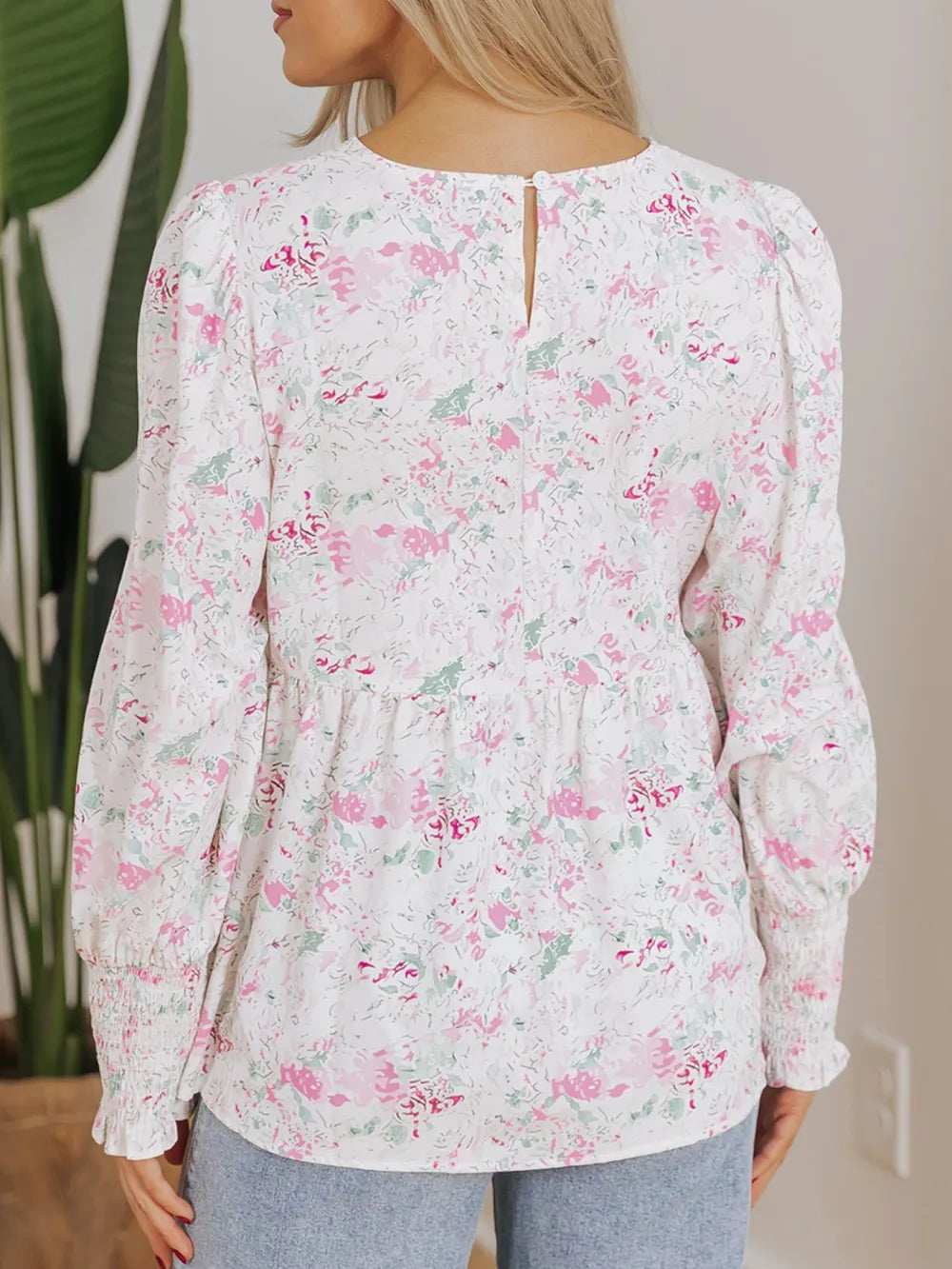 Printed Round Neck Long Sleeve Blouse - Trendsi - Flyclothing LLC