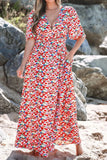 Floral Half Sleeve Deep V Neck Cutout Back Maxi Dress - Trendsi