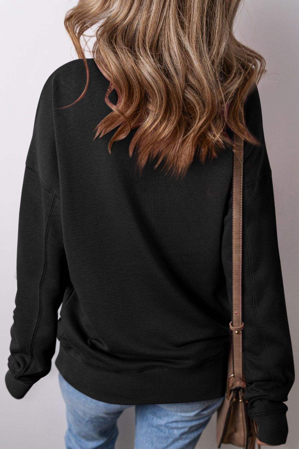 Solid Color Round Neck Long Sleeve Sweatshirt - Trendsi - Flyclothing LLC