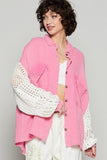 POL Openwork Lantern Sleeve Button Down Gauze Shirt - Trendsi