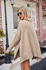 Slit V-Neck Dropped Shoulder Sweater - Trendsi - Flyclothing LLC