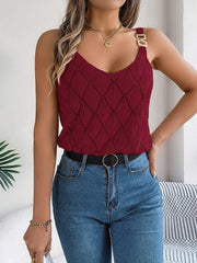 Openwork Scoop Neck Knit Vest - Trendsi