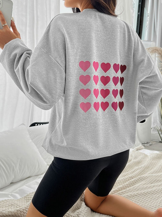 Devine Heart Dropped Shoulder Long Sleeve Sweatshirt - Trendsi
