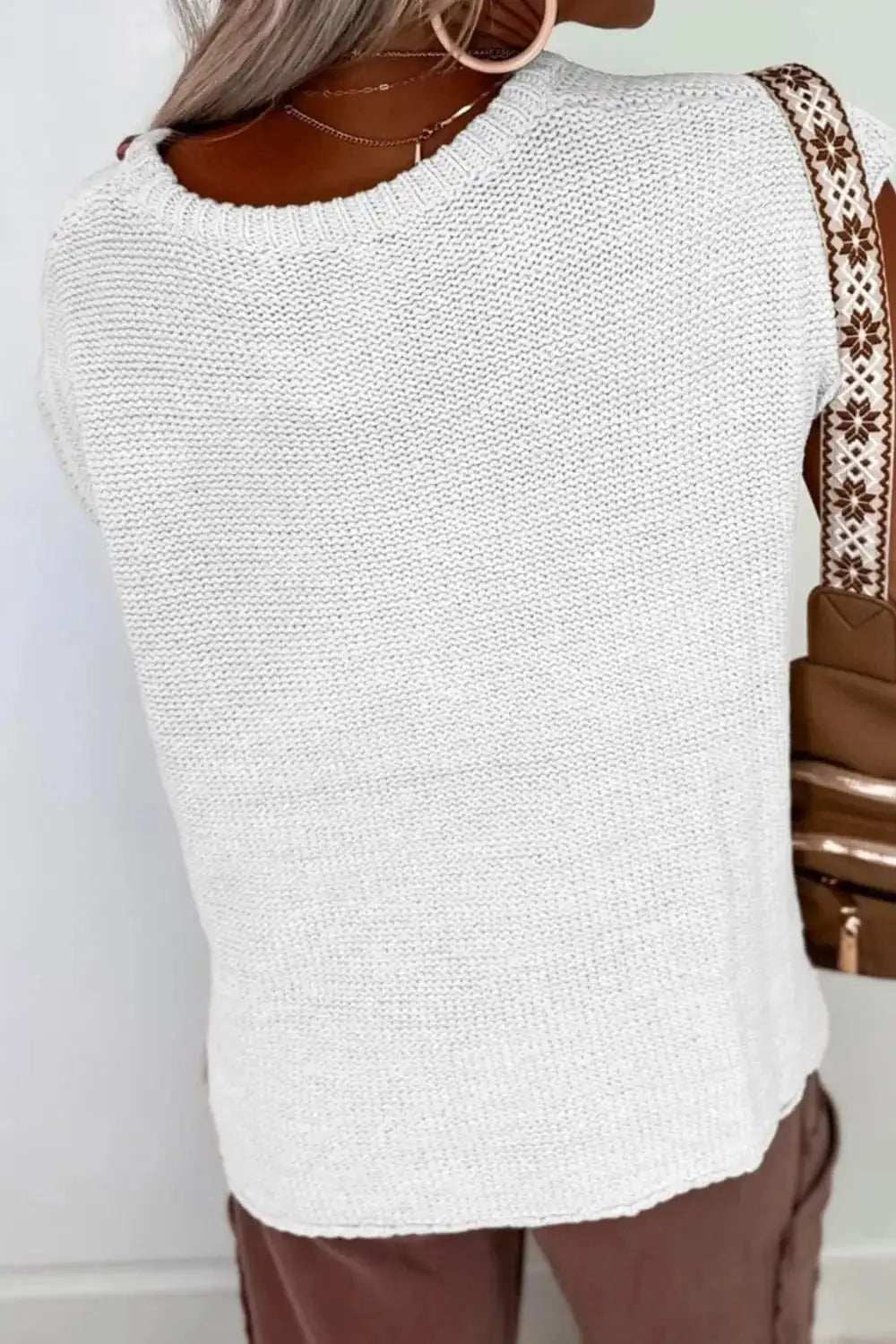 Side Slit Round Neck Knit Top - Trendsi - Flyclothing LLC