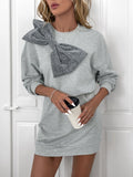 Perfee Bow Dropped Shoulder Long Sleeve Mini Dress - Trendsi