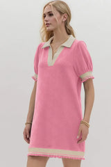 Oh Frill Contrast Trim Johnny Collar Short Sleeve Mini Dress - Trendsi - Flyclothing LLC