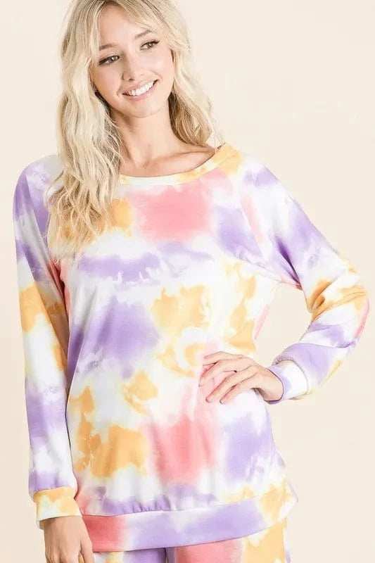 BiBi Tie Dye French Terry Top and Shorts Set - Trendsi - Flyclothing LLC
